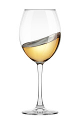 white Wine in glass isolated on white background, full depth of field