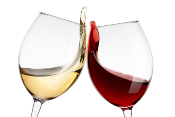 red and white Wine splash in glass isolated on white background, full depth of field