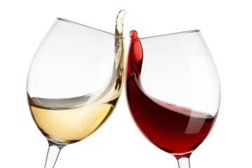 Rolgordijnen red and white Wine splash in glass isolated on white background, full depth of field © grey