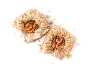 Tasty baklava isolated on white background, closeup