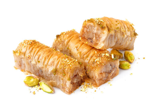 Tasty baklava isolated on white background, closeup