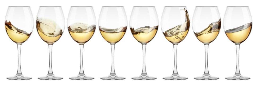white Wine in glass isolated on white background, full depth of field