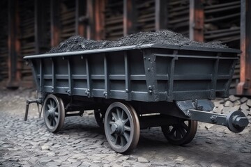 Mine cart with coal. Coal transportation device. Generative AI
