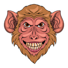 Monkey face. Vector illustration of a chimpanzee. Portrait wild animal in zoo.