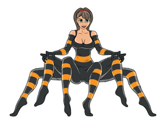 Spider girl. Vector illustration of a superhero spider. Los muertos or halloween style.