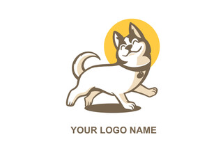 simple minimal dog care logo design. Dog head with love vector