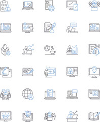 Distant workspace line icons collection. Virtual, Remote, Digital, Online, Cloud, Telecommuting, Telework vector and linear illustration. Remote work,Distributed,Offsite outline signs set