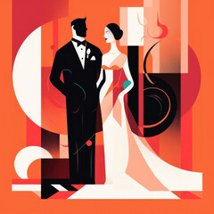 Romantic wedding geometric illustration in flat style. Generative AI