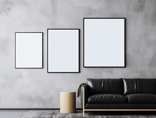 Modern living room interior with two vertical posters on the wall. mock up