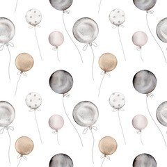 Pattern with Air Balloons. Watercolor seamless background for Kids. Cute Print for childish textile design or wallpaper. Pastel Color Happy Balloons. Pastel Color Happy Balloons. © Ekatmart