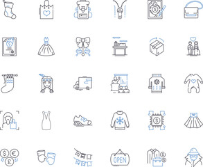 Style production center line icons collection. Fashion, Sewing, Design, Style, Model, Runway, Couture vector and linear illustration. Tailoring,Garment,Clothing outline signs set