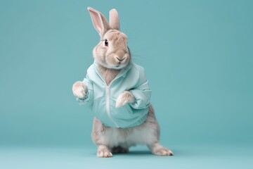 a hare dressed in sportswear created with Generative AI technology - obrazy, fototapety, plakaty