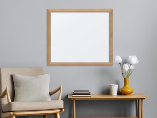 Mock up poster frame in interior background, 3d render illustration