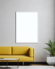 Modern bright interior with mockup poster frame