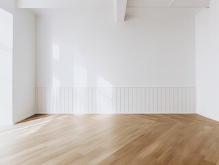 Fototapeta premium interior of modern house, empty room with white walls and wooden floor