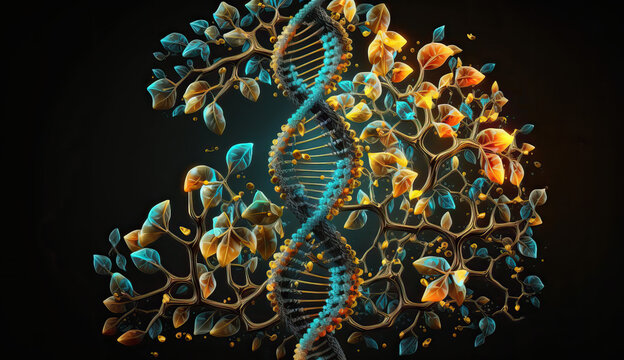 Abstrakte Darstellung einer DNA(deoxyribonucleic acid)-Doppelhelix (Generative AI)