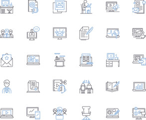Isolated commerce line icons collection. Remote, Secluded, Disconnected, Autonomy, Solitude, Individuality, Alness vector and linear illustration. Distanced,Independent,Isolation outline signs set