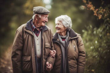 Happy Senior Couple Walking Together, High Quality Generative AI