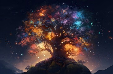 A colorful tree with colorful stars inside. Generative AI