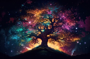 A colorful tree with colorful stars inside. Generative AI