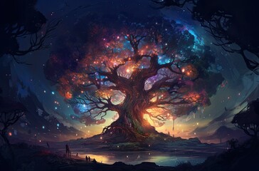Fototapeta na wymiar A colorful tree with colorful stars inside. Generative AI