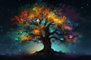 A colorful tree with colorful stars inside. Generative AI