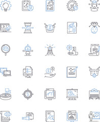 Devising and creating line icons collection. Innovation, Design, Development, Conceptualization, Prototyping, Construction, Crafting vector and linear illustration. Inventiveness,Composition,Ideation