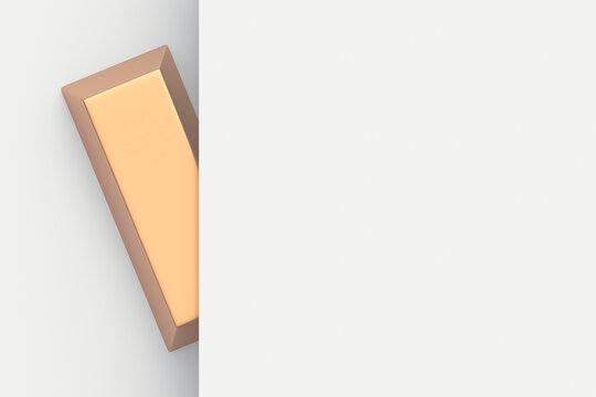 Gold ignot behind the wall. Copy space. 3d render