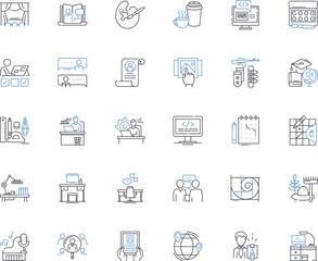 Outsourcing line icons collection. Cost-effective, Efficiency, Offshoring, Business, Partnership, Delegating, BPO vector and linear illustration. Productivity,Collaboration,Localization outline signs