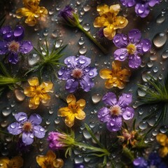 Fototapeta na wymiar beautiful aesthetics image of colorful flowers with dew drops. Generative AI