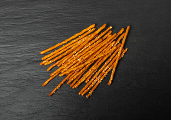 Bread Sticks, Pretzel Straws, Sesame Grissini, Pretzels Snack with Sesame Seeds, Long Rusks
