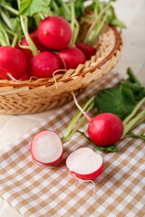 Fresh cut radish on table