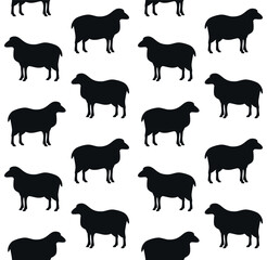 Vector seamless pattern of flat hand drawn sheep silhouette isolated on white background
