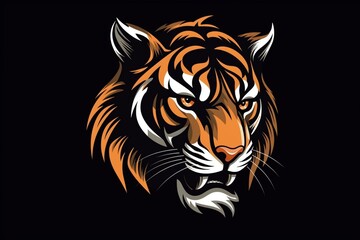 Plakat tiger head drawing illustration with dark background for company logo, agency logo, esport logo. simple and easy to modify. Generative AI