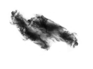 Black smoke cloud, fog or smokey flare and realistic steam or gas, mist explosion with a powder spray and a design element texture isolated on a transparent and png background