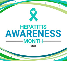 Hepatitis Awareness Month wallpaper with ribbon and typography design. May is hepatitis awareness month, background