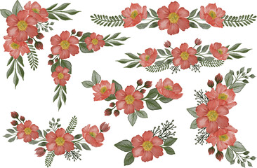 red watercolor flower frame for greeting card