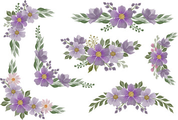 arrangement of purple flower watercolor frame for wedding card