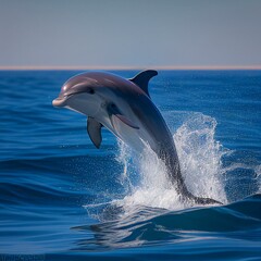Playful Dolphin Leaping in Clear Blue Waters Under Bright Mid-Afternoon Sun - Perfect for Ocean Lovers and Wildlife Enthusiasts!