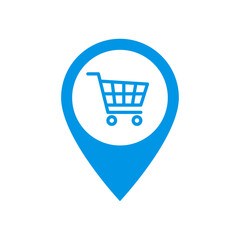 Map pointer with shopping cart icon