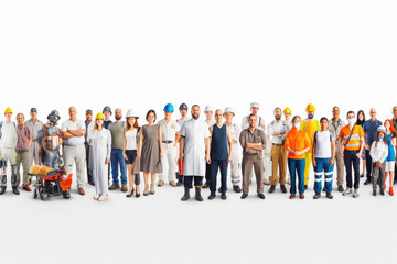 Group of Multiethnic Diverse Mixed Occupation People. Full length of people with different occupations standing against white background.