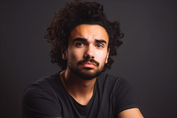 Portrait of sad young multiethnic man looking at camera with frustrated facial expression. Sad fun loving multiethnic male posing in studio.
