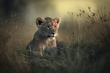 cute little lion cub. Neural network AI generated art