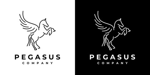 Line Art Pegasus logo. Vector Illustration.