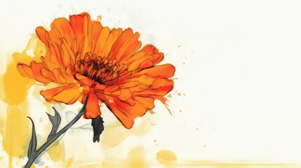 Bold Minimalist Floral Sketch in Bright Orange