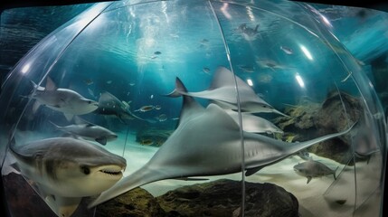 Underwater animals - stingrays, sharks, and barracudas