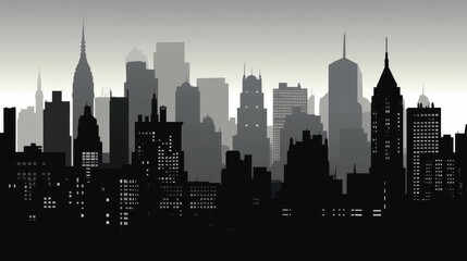 Fototapeta premium Detailed monochrome cityscape silhouette