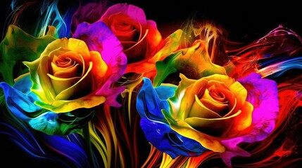 Fototapeta na wymiar Electric rainbow rosebuds abstract flow wallpaper