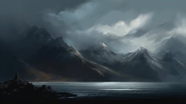 Dark and stormy mountain landscape