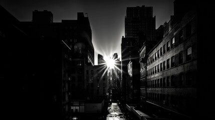 High-contrast black and white cityscape